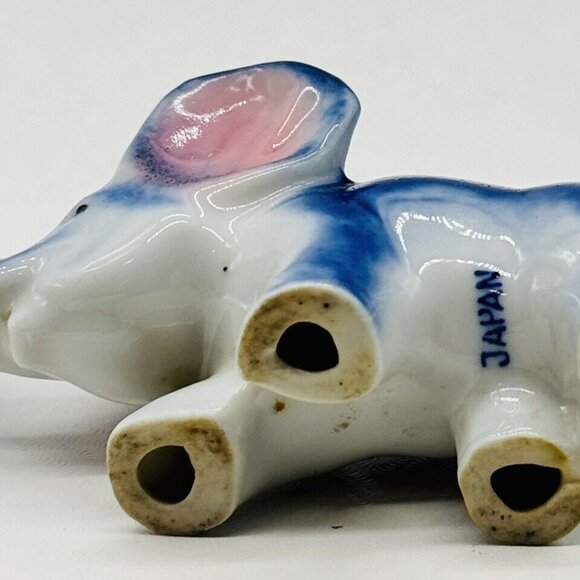 Vintage Blue Porcelain Elephant Figurine Trunk Up Japan Good Luck 3.5 inch - Picture 6 of 8